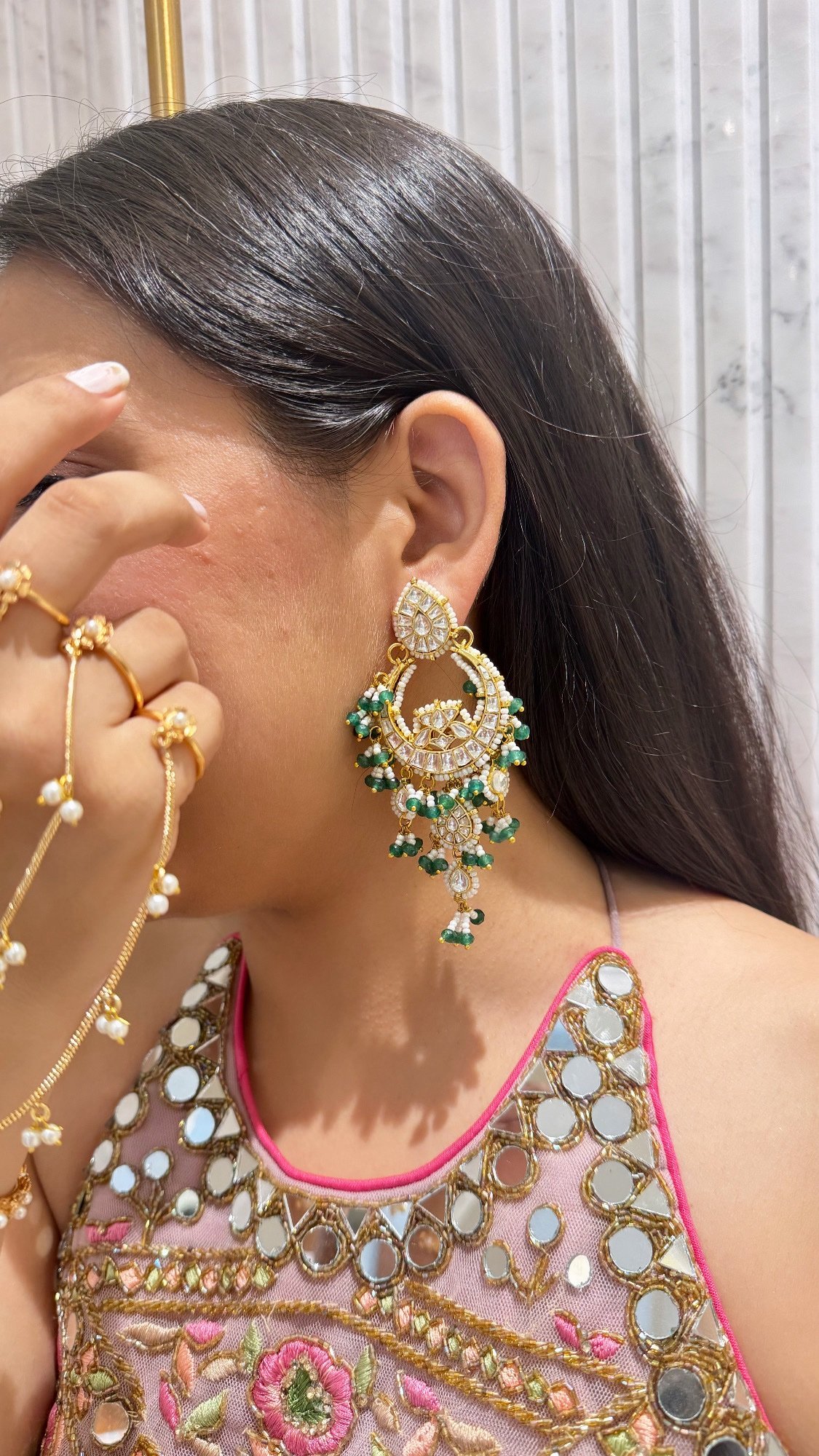 Ishana Polki Chandbalis – Green